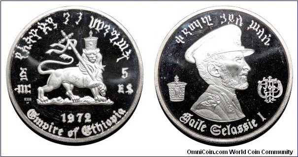 ETHIOPIA (EMPIRE)~5 Ethiopian Dollar 1972.
