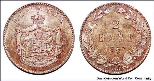 ROMANIA (PRINCIPALITY)~2 Bani 1867. Proof.