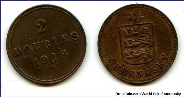 2 Doubles
1918 H
Heton Mint
Value & date
Coat of arms