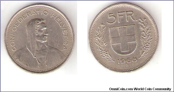 Switzerland

Year: 1968
Denomination:
5 Frank
Mint Mark: B