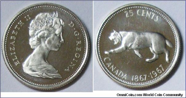 Canada, Queen Elizabeth (1867-1967), 25 Cents, 1967. PROOF.