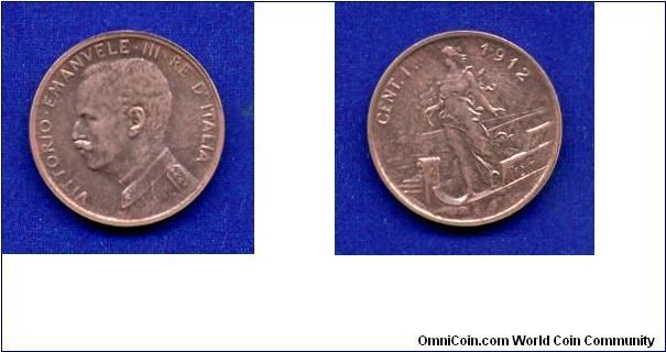 1 centesim.
King Vittorio Emanuele III (1900-1946).
(R) Roma mint.


Br.