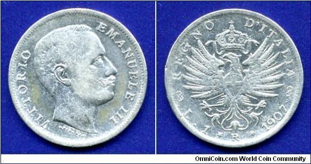 1 Lira.
Vittorio Emanuele III (1900-1946).
(R) Roma mint.


Ag835f. 5,0gr.