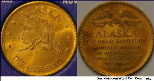 Alaska, States of the Union collector coin from Shell Oil company, bronze, 26 mm