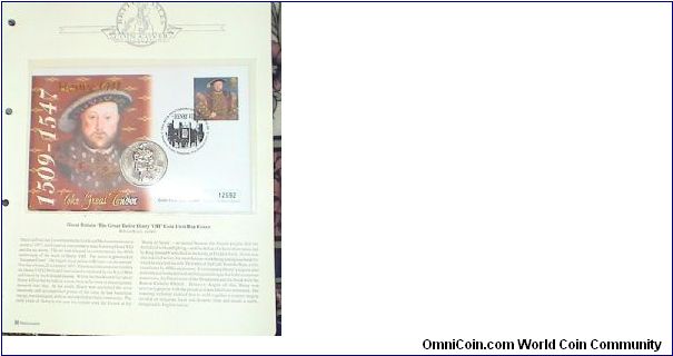 2 pounds. Coin First Day Cover to Commemorate Henry VIII.