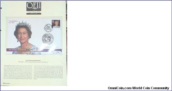 5 Pounds. Commemorative for the 75th Birthday of Q Elizabeth II Coin Cover.