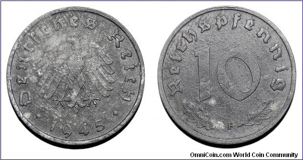 GERMANY (ALLIED OCCUPATION)~10 Reichspfennig 1945 F. Mint: Stuttgart.