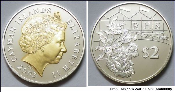 Cayman Islands, Queen Elizabeth II, 2 Dollars, 2003. PROOF.