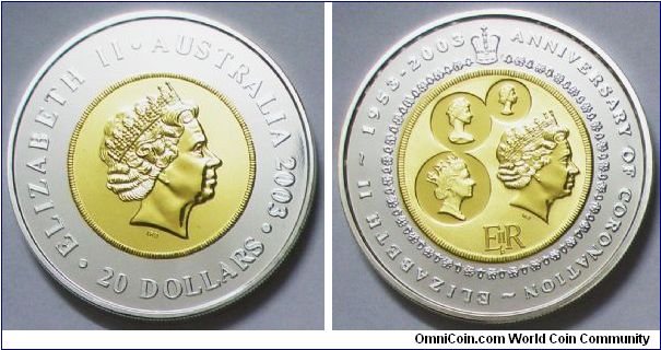 Australia, Queen Elizabeth II, 20 Dollars, 2003. Subject: Elizabeth II 1953-2003 Anniversary of Coronation. PROOF.