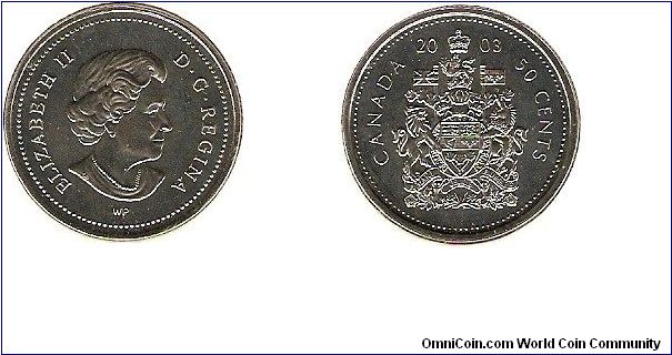 50 cents
Elizabeth II, effigy by Susanna Blunt
Winnipeg Mint