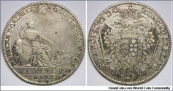 German States -  Nurnberg, Franz I, Thaler, 1761 SF. 27.8500 g, Silver, 40.5mm.