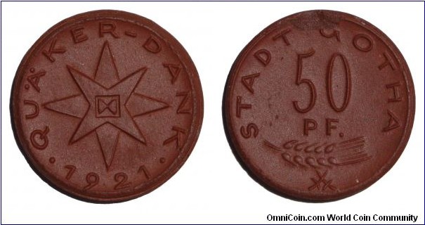 GOTHA (MUNICIPAL)~50 Pfennig 1921. Porcelain notgeld.