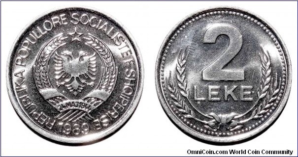 ALBANIA (PEOPLES  SOCIALIST REPUBLIC)~2 Leke 1989.