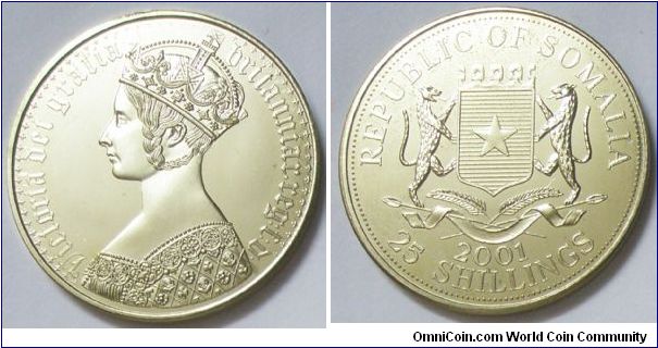 Republic of Somalia, Queen Victoria, 25 Shillings, 2001. Proof.