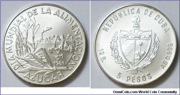 Cuba, 5 pesos, 1981. Proof.