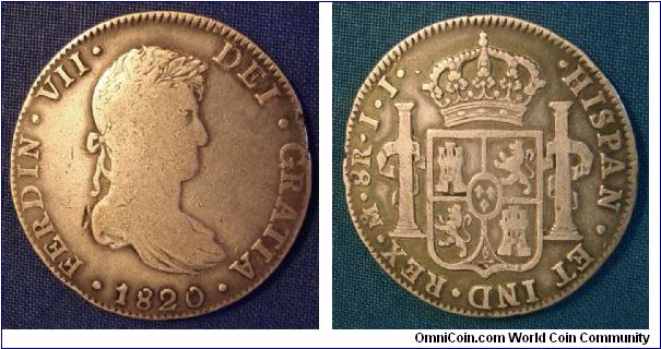 1820 8 Reale of Ferdinand VII
Mint mark Mo (Mexico City) Mexico
Assayer J.J. 26.56g KM#111