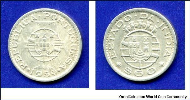 60 centavos.
Republica Portuguesa.
*ESTADO DA INDIA*.
After the reform issue - decimal coinage.


Cu-Ni.