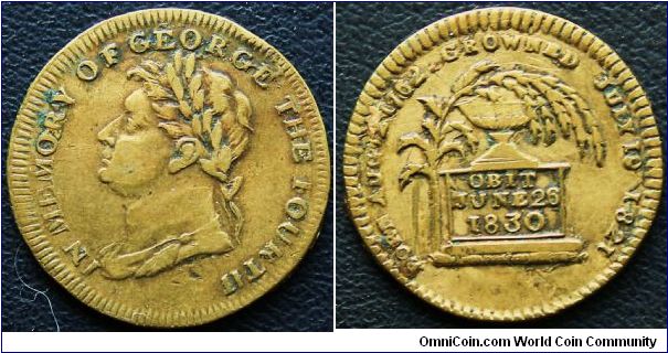George IV June 26 1830 Death Medal. Brass 25mm.