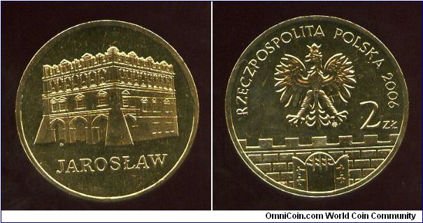 2 Zloty 
Historical Cities in Poland
Jaroslaw
House of Orsetties family
Eagle above battlements & gateway, value & date