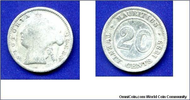 20 cents.
Victoria (1837-1901).
'H'- Heaton mint, Birmingham.
Mintage 250,000 units.


Ag800f. 2,33gr.