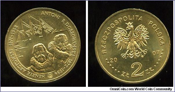 2 Zloty 
Polish Travelers & Explorers
Busts of Henryk Arctowski 1871-1958 & Antoni
B.Dobrowolski 1872-1954 image of the Belgica ship
Eagle, value & date