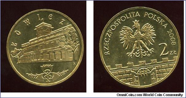 2 Zloty 
Historical Cities of Poland
Lowicz
Town hall in the market square above a stylized flower
Eagle above battlements & gateway, value & date