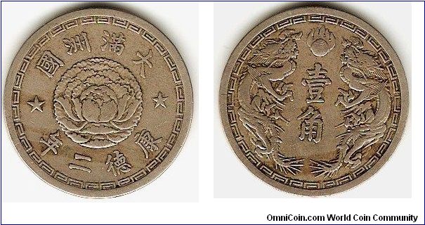Manchoukwo
chiao (10 fen)
K'ang-te year 2
copper-nickel