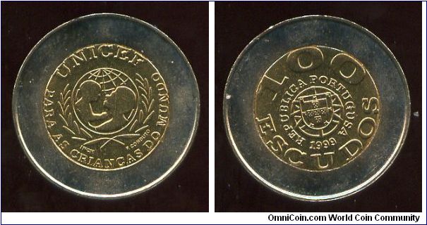 100 escudos 
Unicef 
Mother & chils in front of globe
Value & date