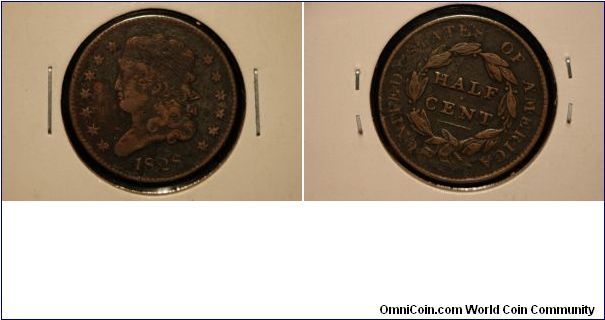 1828 Half Cent, VG, Corrosion.
$45