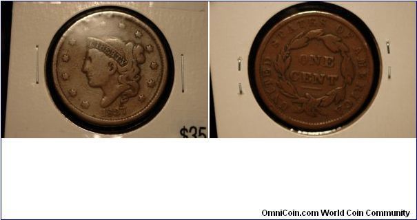 1837 Large Cent, VG.
$35