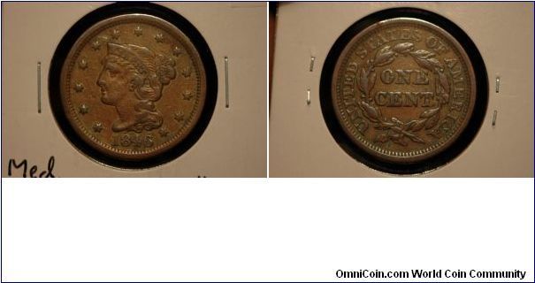 1846 Large Cent, Fine, Cleaned.
$35