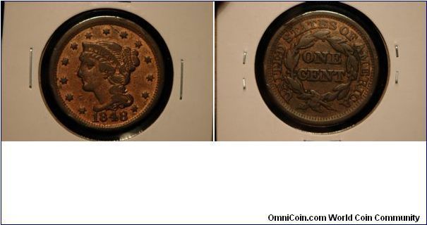 1848 Large Cent, Fine Red/Brown.
$55