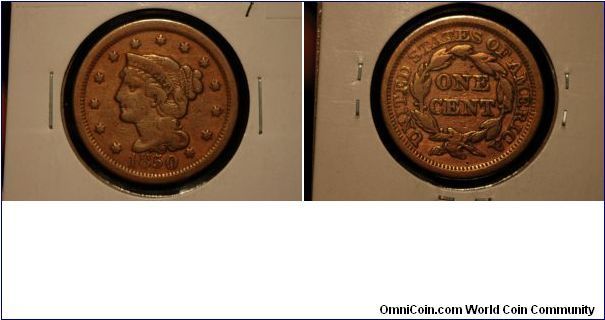 1850 Large Cent, VG, Cleaned.
$25