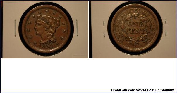 1853 Large Cent, EF.
$65
