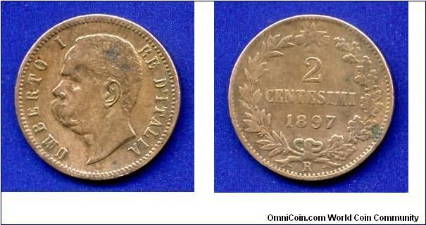 2 centisimi.
Umberto I (1878-1900).
(R) Roma mint.

Br.