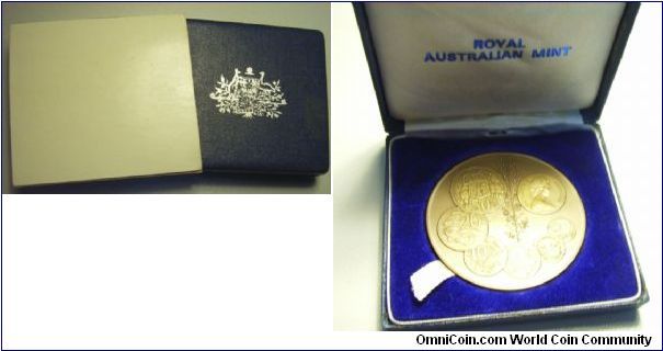 Australian medal box commemorating Australian coinage from 1969-1984.