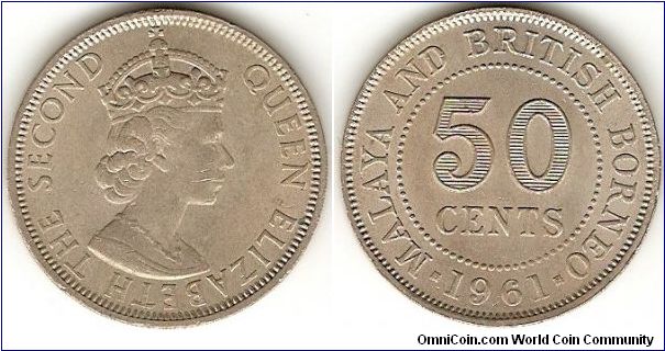 Malaya and British Borneo
50 cents
copper-nickel
Elizabeth II