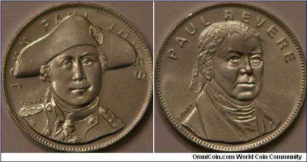 John Paul Jones & Paul Revere, two coins from Shell's Famous Facts and Faces Game. (backs all the same)