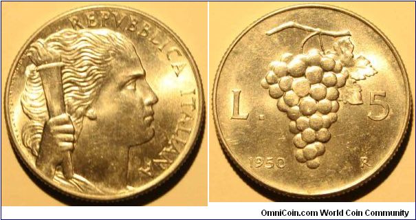 5 Lire, Aluminium, Grapes