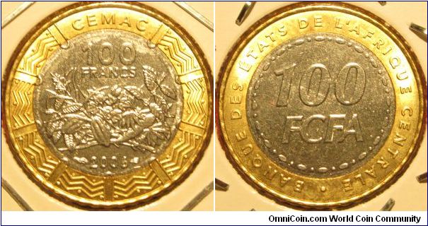 100 Francs CFA (Central African States), Coins used in many african countries of the area, BIMETAL