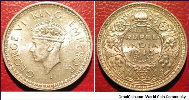1/2 Half Rupee, British India, King George VI, SILVER