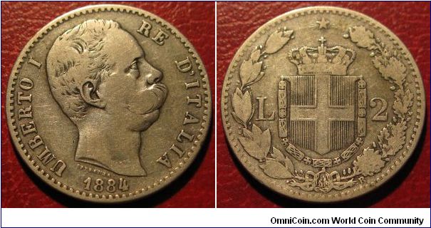 2 Lire, Umberto I, Silver /Coin n. 200/