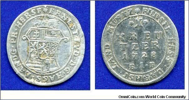 10 kreuzer.
Land Munze(Land coin).
Duchy of Hessen-Darmshtadt.
Prince Ernst Ludvig I (1667-1739).
'BIB'- mintmaster Balthasar Johann Bethmann 1707-33.


Ag.