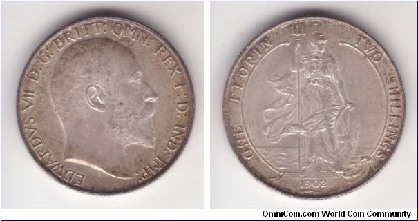 KM-801, 1902 Great Britain florin; nice almost uncirculated