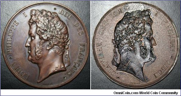 LOUIS PHILIPPE I ROI DE FRANCAIS. ND. Circa 1840
Bronze electrotype/galvano 51mm by Barre