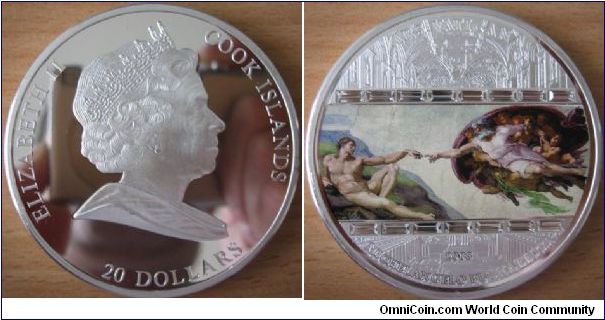20 Dollars - The creation of Adam by Michelangelo - 93.3 g Ag 999 Proof (with 15 Swarovski crystals) - mintage 1,000 only !