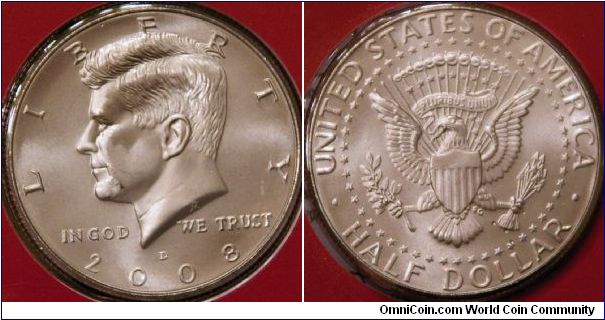 current half dollar (50 cents).  still in mint sets though have not seen a new one in circulation in several years.  Cu-Ni, 30.6 mm