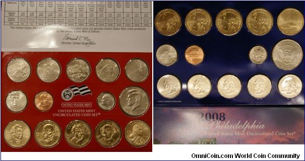 2008 uncirculated set. 28 coins, showing Denver obverse and Philadelphia reverse.  Largest number of coins put out in a single set by the mint?