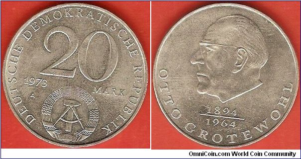 German Democratic Republic (East Germany)
20 mark
Otto Grotewohl 1894-1964
copper-nickel