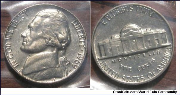 Jefferson Five cents.1969S Uncirculated Mint Set 1969